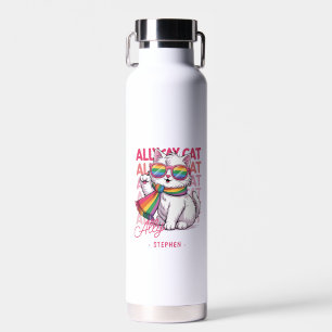 Ally Cat – Cute White Cat LGBTQ Pride Water Bottle
