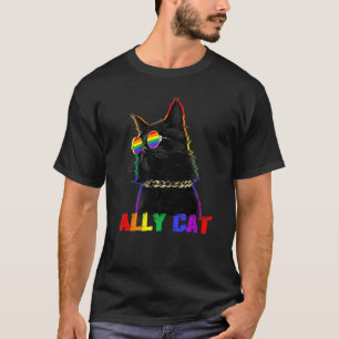 Ally Cat Glasses Lgbt Gay Pride Ally Flag Rainbow  T-Shirt