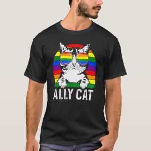 Ally Cat Lgbt Flag Rainbow Sunglasses Gay Pride Me T-Shirt