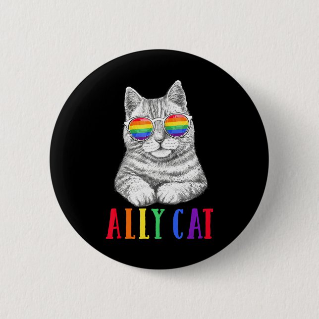 Ally Cat LGBT Gay Rainbow Pride Flag Boys Men 6 Cm Round Badge (Front)