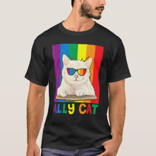 Ally Cat Lgbt Gay Rainbow Pride Flag Boys Men Girl T-Shirt