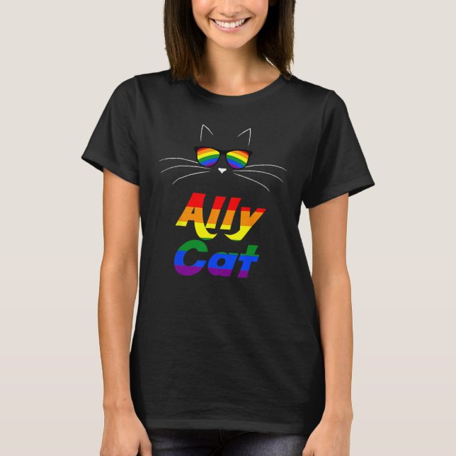 Ally Cat LGBT Gay Rainbow Pride Flag Boys Men Girl T-Shirt (Front)