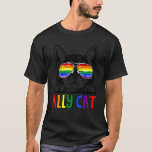 Ally Cat Lgbt Gay Rainbow Pride Flag Boys Men Girl T-Shirt