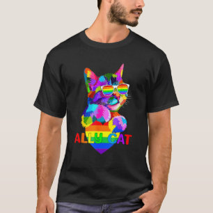 Ally Cat LGBT Gay Rainbow Pride Flag Boys Men Girl T-Shirt