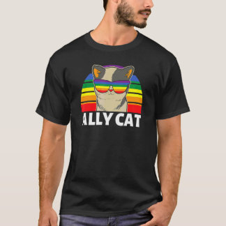 Ally Cat Lgbt Gay Rainbow Pride Flag Boys Men Girl T-Shirt