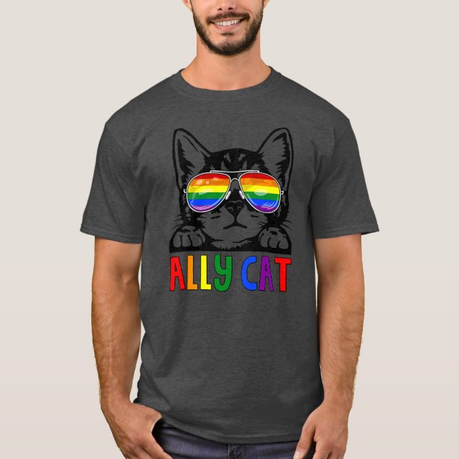 Ally Cat LGBT Gay Rainbow Pride Flag Boys Men T-Shirt (Front)