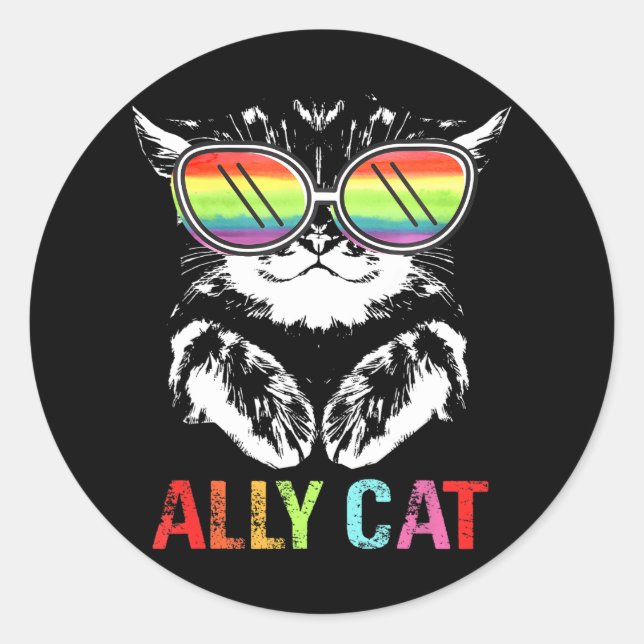 Ally Cat LGBT Gay Rainbow Pride Flag Gay Lesbian Classic Round Sticker (Front)