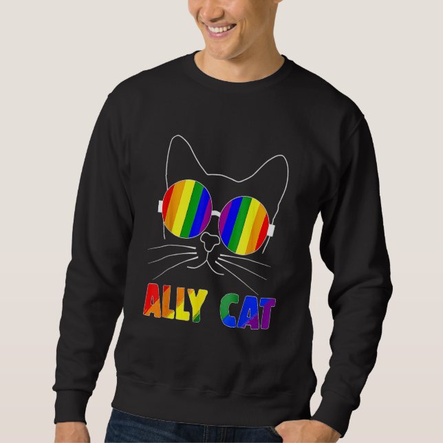 Ally Cat LGBT Gay Rainbow Pride Flag Sunflower LGB Sweatshirt (Front)