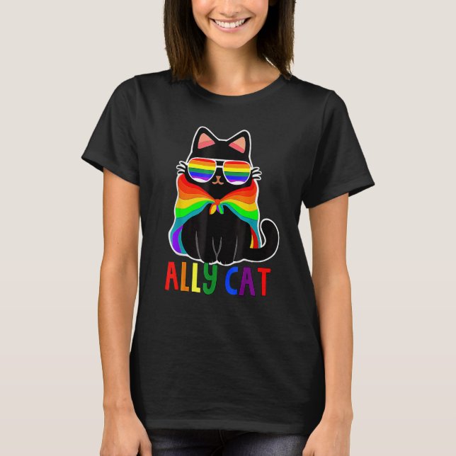 Ally Cat LGBT Gay Rainbow Pride Flag Sunflower LGB T-Shirt (Front)