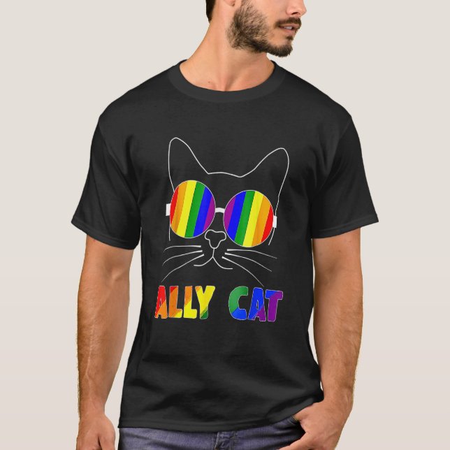 Ally Cat LGBT Gay Rainbow Pride Flag Sunflower LGB T-Shirt (Front)