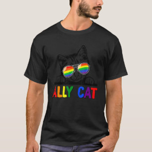 Ally Cat Lgbt Gay Rainbow Pride Flag Sunglasses Pr T-Shirt
