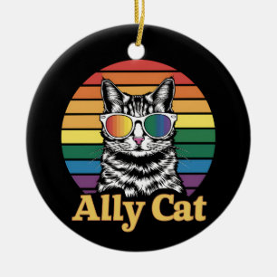 Ally Cat LGBT Rainbow Flag LGBTQ Gift Ceramic Tree Decoration