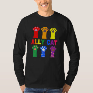 Ally Cat Purride Paw Rainbow Cat Lgbt Gay Pride T-Shirt