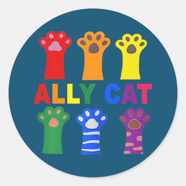 Ally Cat Purride Rainbow Funny Cat Lover LGBT Gay Classic Round Sticker (Front)
