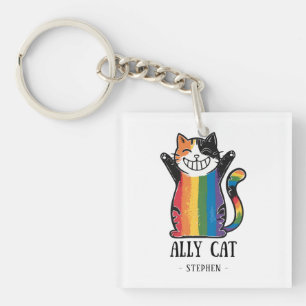 Ally Cat – Rainbow Cat LGBTQ Pride (2) Key Ring