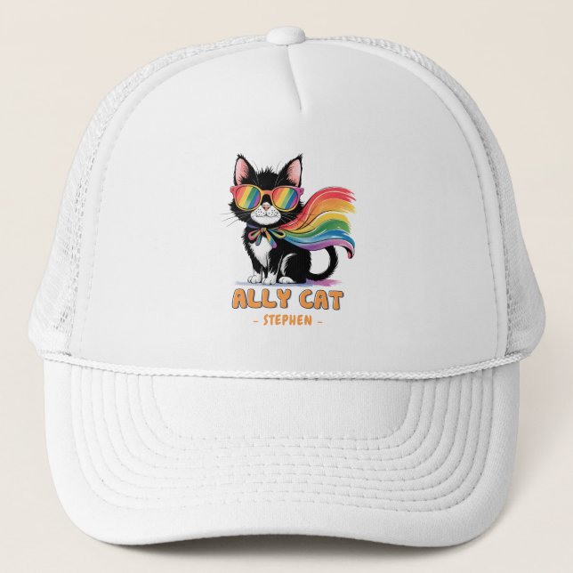 Ally Cat – Rainbow Cat LGBTQ Pride Trucker Hat (Front)