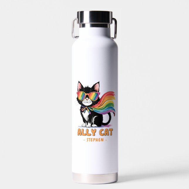 Ally Cat – Rainbow Cat LGBTQ Pride Water Bottle (Front)