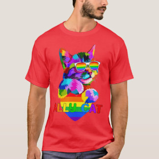 Ally cat rainbow flag heart for LGBT gay and lesbi T-Shirt