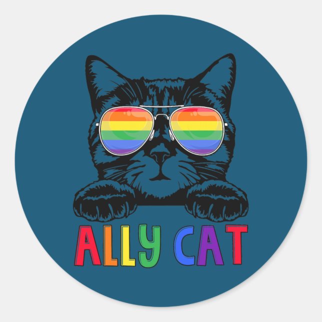 Ally Cat Rainbow Gay Pride Cute LGBT Animal Pet Classic Round Sticker (Front)