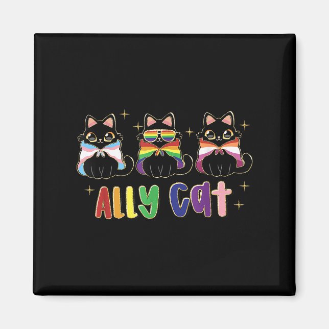 Ally Cat Rainbow Lgbt Pride Flag Gay Pride Month 2 Magnet (Front)
