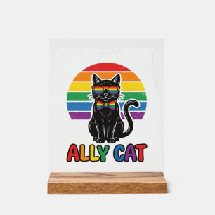Ally Cat Rainbow Pride Vintage Cat Shirt Design_1 Acrylic Sign