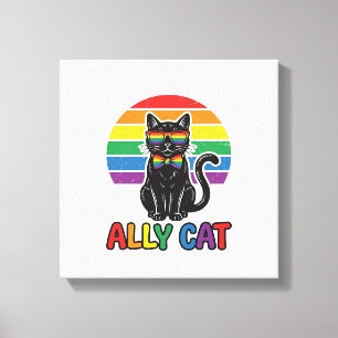 Ally Cat Rainbow Pride Vintage Cat Shirt Design_1 Canvas Print