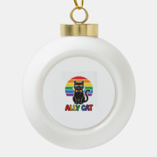 Ally Cat Rainbow Pride Vintage Cat Shirt Design_1 Ceramic Ball Christmas Ornament