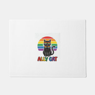 Ally Cat Rainbow Pride Vintage Cat Shirt Design_1 Doormat