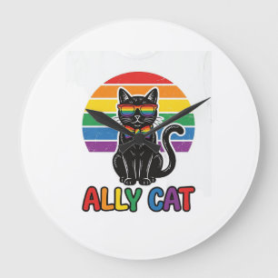 Ally Cat Rainbow Pride Vintage Cat Shirt Design_1 Large Clock