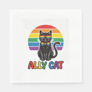 Ally Cat Rainbow Pride Vintage Cat Shirt Design_1 Napkin