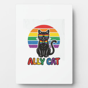 Ally Cat Rainbow Pride Vintage Cat Shirt Design_1 Plaque