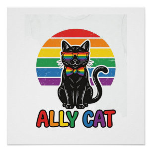 Ally Cat Rainbow Pride Vintage Cat Shirt Design_1 Poster