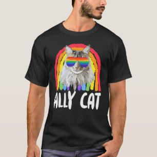 Ally Cat Rainbow Sunglasses Gay Pride Kitty Allies T-Shirt