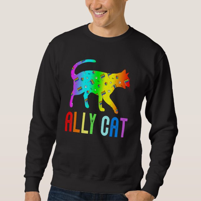 Ally Cat Rainbow Sunglasses Lgbt Gay Lesbian Pride Sweatshirt (Front)