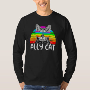 Ally Cat Rainbow Sunglasses Lgbt Gay Pride Kittys  T-Shirt