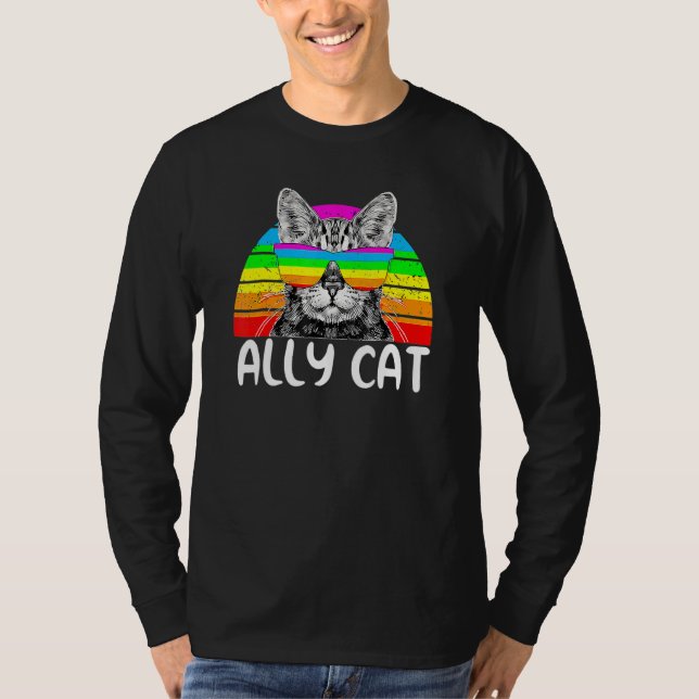 Ally Cat Rainbow Sunglasses Lgbt Gay Pride Kittys  T-Shirt (Front)