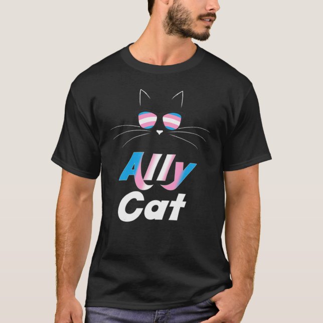 Ally Cat Rainbow Sunglasses Transgender Pride Kitt T-Shirt (Front)