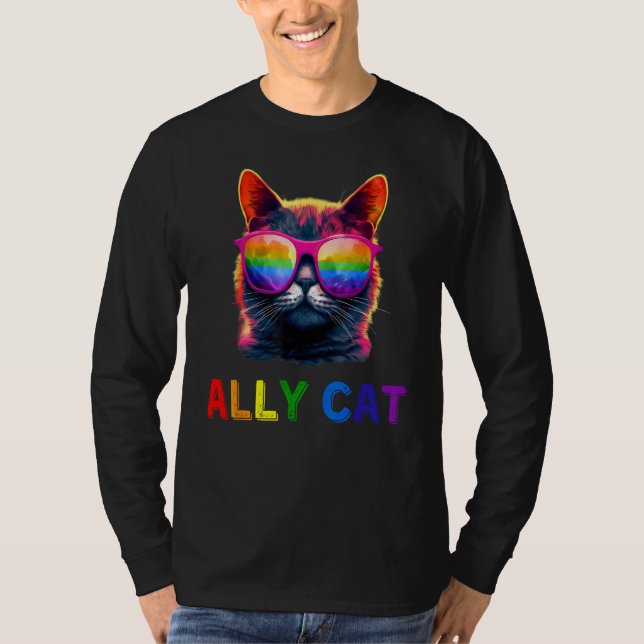 Ally Cat Sunglasses LGBT LGBTQ Gay Pride Flag Cute T-Shirt (Front)