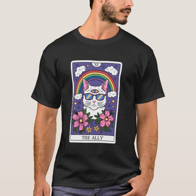 Ally Cat Tarot Card Pride Sunglasses 2 T-Shirt (Front)
