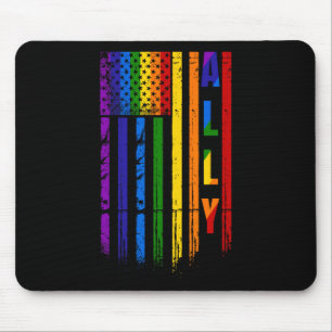 Ally Lgbt Lgbtq Rainbow Pride American Flag 4th Of Mouse Pad