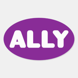 Ally LGBTQ Straight Ally Spirit Day White & Purple Oval Sticker
