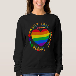 Ally Love Support Accept LGBTQ+ Rainbow Heart Gay  Sweatshirt