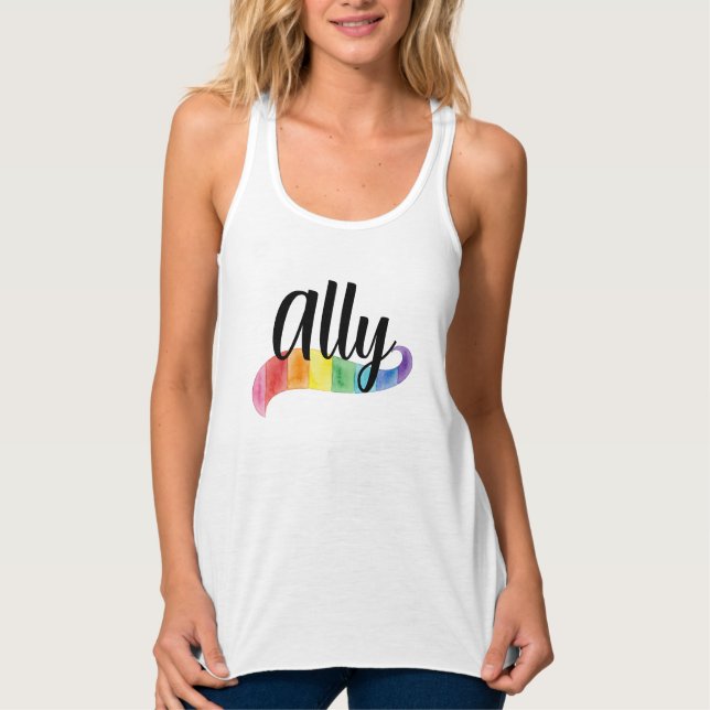 ALLY or Custom Name LGBTQ Support Rainbow Pride Singlet (Front)