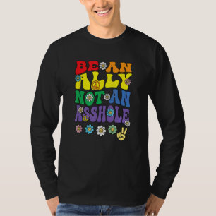 Ally Pride Rainbow  Retro Groovy LGBTQ Say Gay T-Shirt