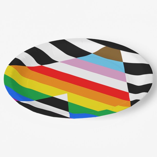 Ally Progress Pride Flag Paper Plate (Angled)