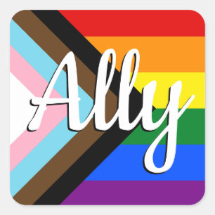 Ally   Progress Pride Flag Square Sticker