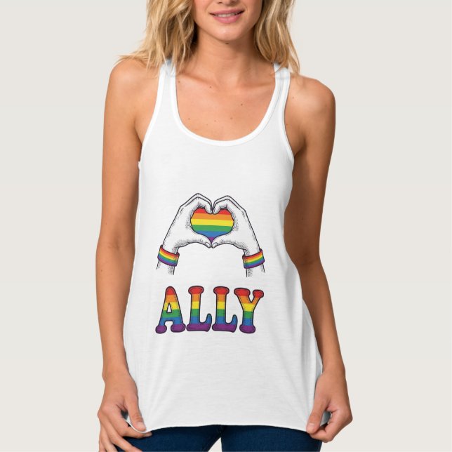Ally Rainbow Hands Heart Vintage Pride Shirt Desig (Front)