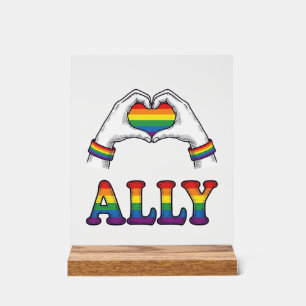 Ally Rainbow Hands Heart Vintage Pride Shirt Desig Acrylic Sign