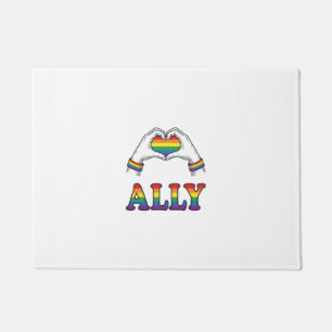 Ally Rainbow Hands Heart Vintage Pride Shirt Desig Doormat