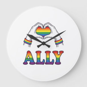 Ally Rainbow Hands Heart Vintage Pride Shirt Desig Large Clock